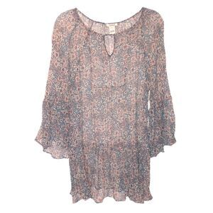 Sundance Sheer Floral 3/4 Sleeve Trumpet Sleeve Top Size L Fairy Hippy Boho Chic